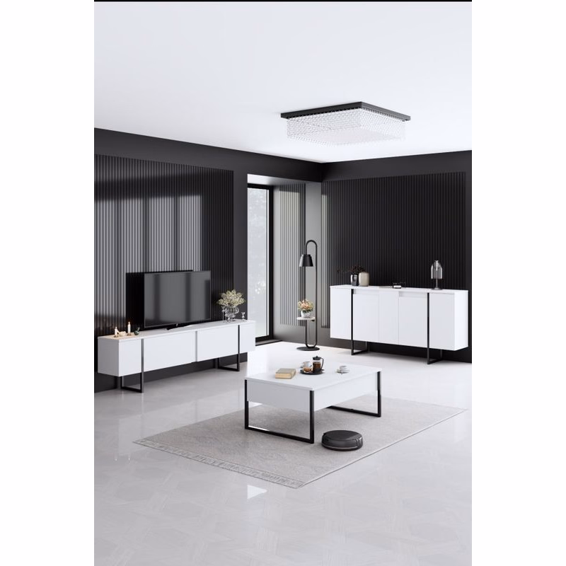 Living Room Furniture Set Luxe - White, Black