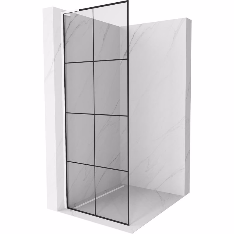 MEXEN/S - Kioto L Sprchová zástena WALK-IN 90 x 200, čierny vzor, biela 800-090-103-20-77