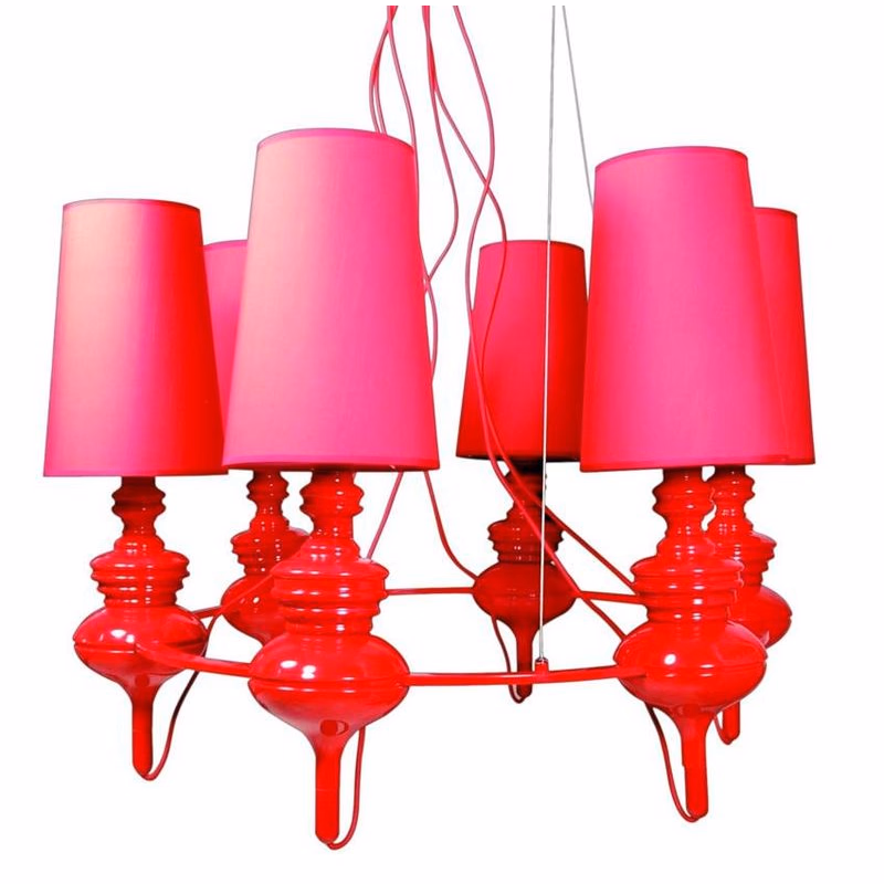 Červená závesná lampa, nastaviteľná, luster, 6xE14, Decoria