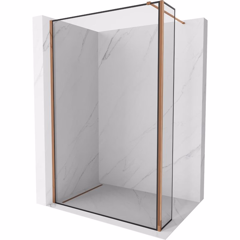 MEXEN/S - Kyoto Sprchová zástena WALK-IN 100 x 30, čierna vzor, ružové zlato 800-100-212-60-70-030
