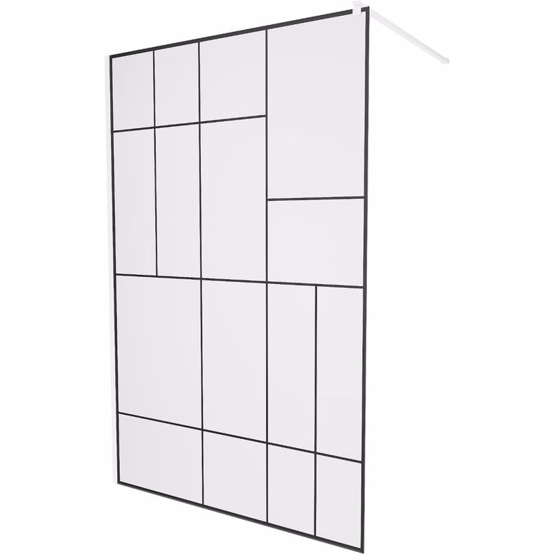 MEXEN/S - KIOTO Sprchová zástena WALK-IN 90 x 200, transparent/čierny vzor 8 mm, biela 800-090-101-20-78