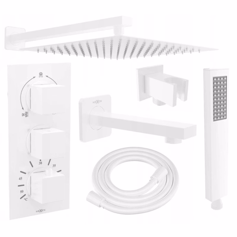 MEXEN/S - Cube DR02 podomietkový vaňový SET s vytokovou hubicou + slim sprcha 30, biela 77503DR0230-20