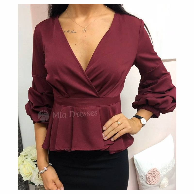 Bordový krátky peplum top Veľkosť: XL