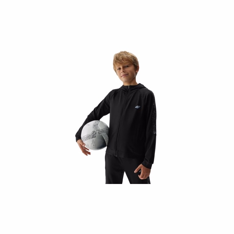 Chlapčenská zateplená tréningová mikina so zipsom 4F JUNIOR SWEATSHIRT FNK-JAW23TFSWM205-20S-DEEP BLACK