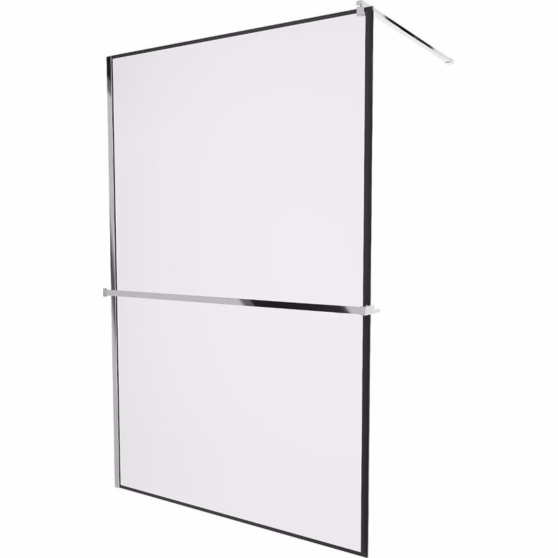 MEXEN/S - KIOTO Sprchová zástena WALK-IN s poličkou a držiakom uterákov 120 x 200, transparent/čierna 8 mm, chróm 800-120-121-01-70