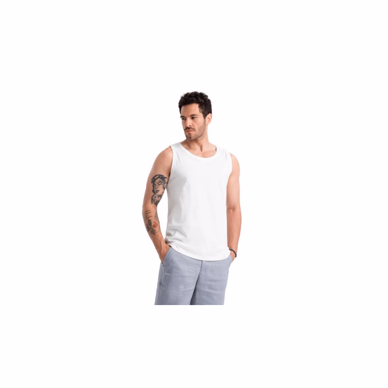 Pánske tričko s krátkym rukávom s v-výstrihom OMBRE Tank top OM-TSBT-0192 V-1 white