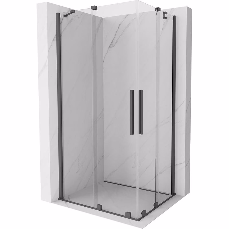 MEXEN/S - Velar Duo štvorcový sprchovací kút 90 x 80, transparent, šedá kartáčovaná 871-090-080-02-66
