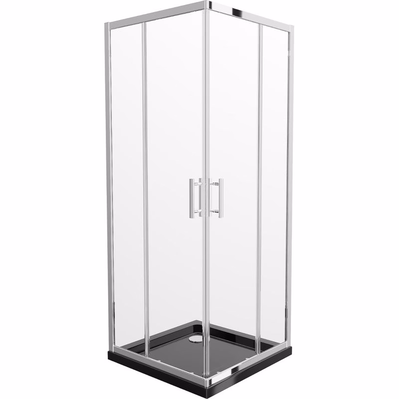 MEXEN/S - Rio štvorcový sprchovací kút 80 x 80, transparent, chróm + vanička so sifónom Flat, čierny 860-080-080-01-00-4070