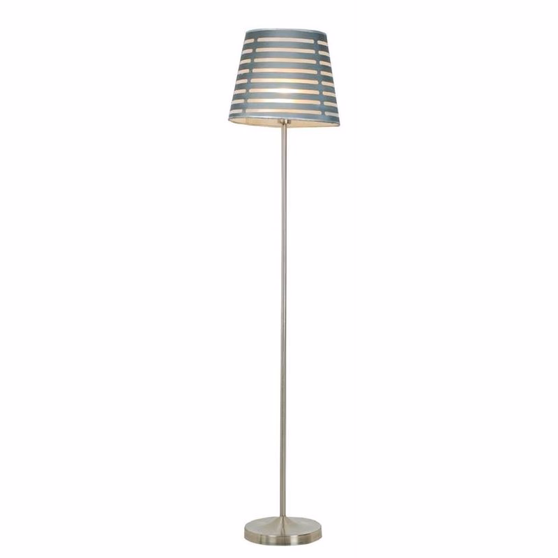 Saténová stojaca lampa, tienidlo so sivými pruhmi, Segin