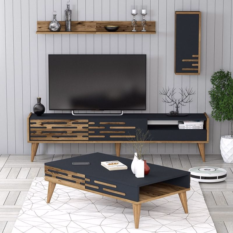 Living Room Furniture Set Valensiya - Walnut, Anthracite