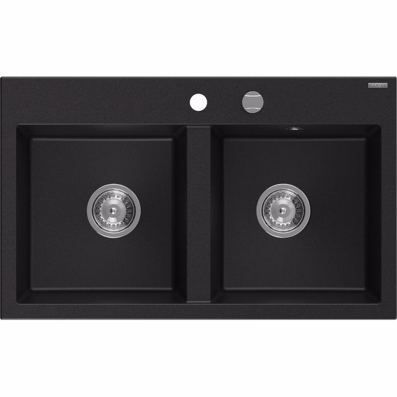 MEXEN MEXEN - Hektor granitový drez 2-bowl 800 x 480 mm, čierna, sifón chróm 6521802000-77