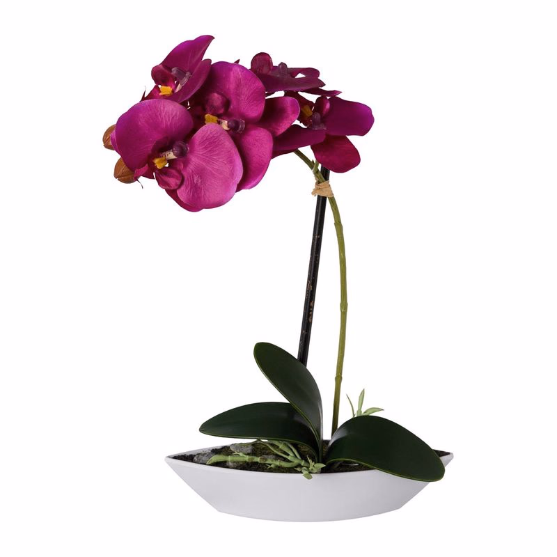 Umelá orchidea v oválnej miske, 30 cm, fialová