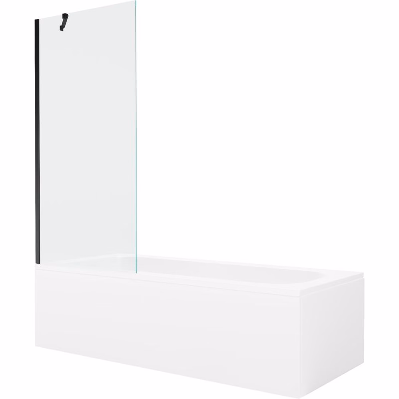 MEXEN/S - Vega obdĺžniková vaňa 160 x 70 cm s panelom + vaňová zástena 80, transparent, čierna 550116070X9508000070