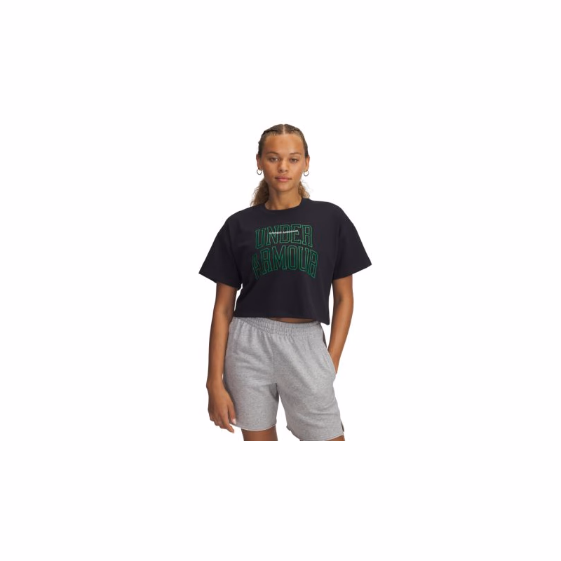 Dámske tričko s krátkym rukávom UNDER ARMOUR UA W VARSITY MIX HW SS CROP-BLK