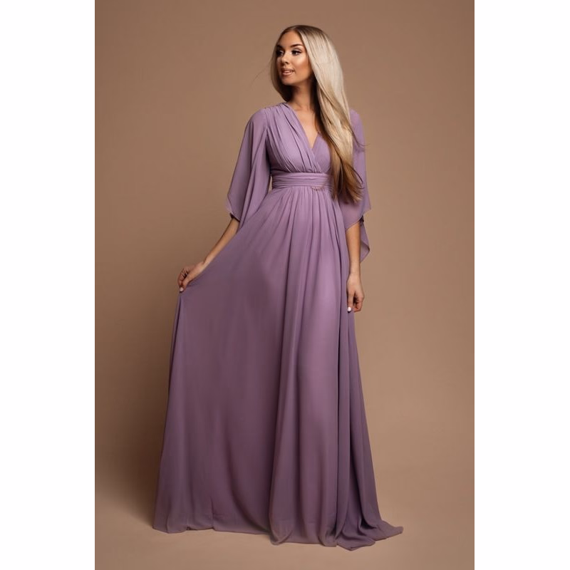 Eva & Lola Fialové šifónové šaty s voľnými rukávmi Veľkosť: L