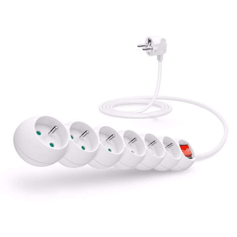 CONNECT IT predlžovací kábel 230 V, 6 zásuviek, 2 m, s vypínačom (biely)