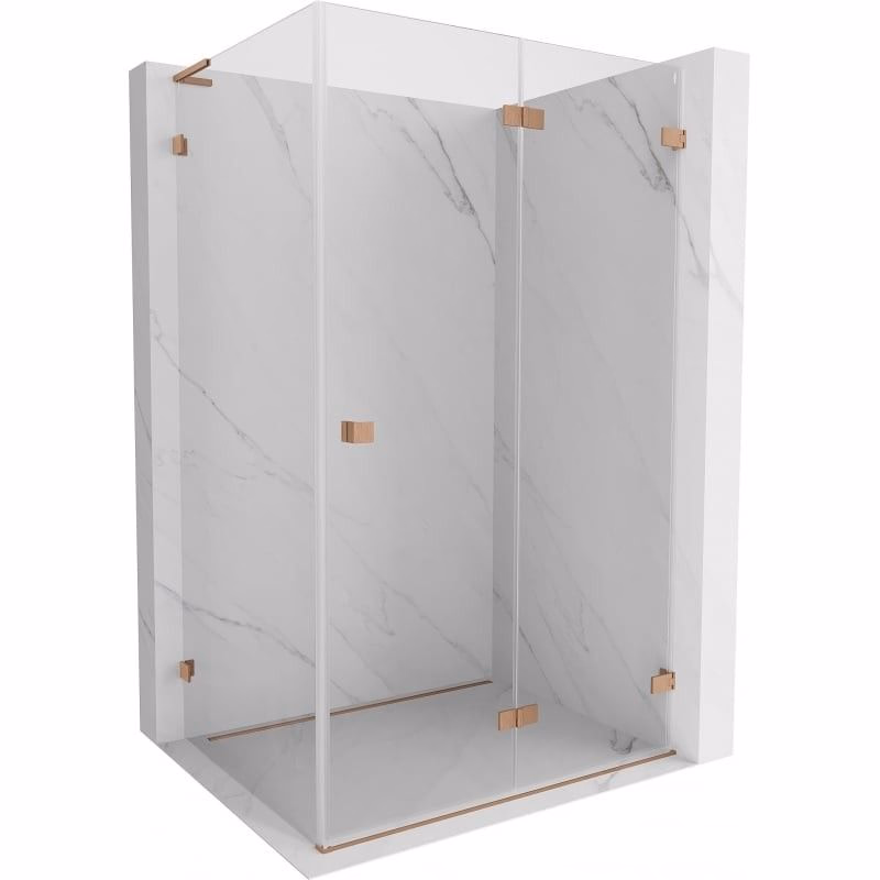 MEXEN/S - Lunar-F L sprchovací kút skladacie dvere pravá 75 x 70, transparent, meď kartáčovaná 836L-075-070-65-00-P