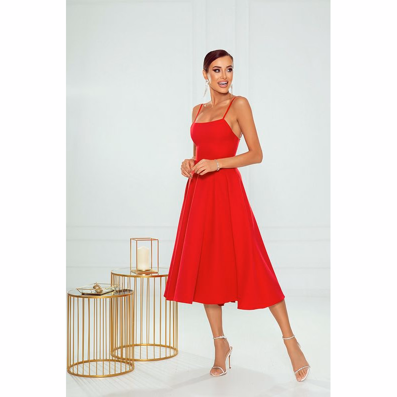 Warsaw Dress Červené midi šaty na ramienka Veľkosť: XS