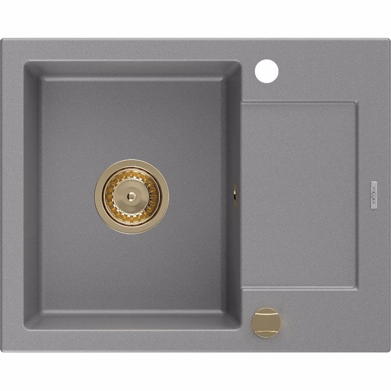 MEXEN/S MEXEN/S - Enzo granitový drez 1 s odkvapkávačom 576x465 mm, sivá, + zlatý sifón 6506571005-71-G