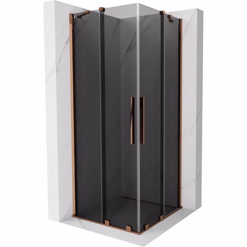 MEXEN/S - Velar Duo sprchovací kút, posuvné dvere 90 x 90, grafit, ružové zlato 871-090-090-42-60