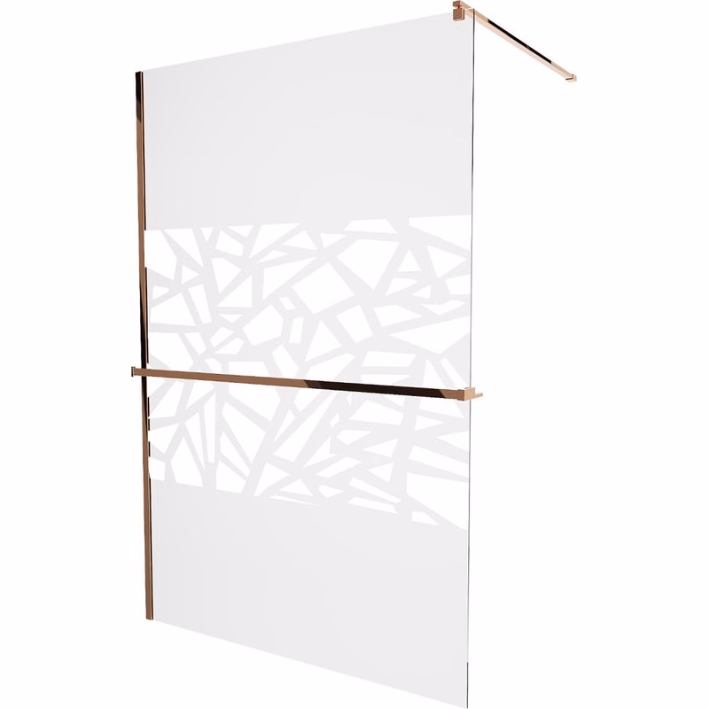 MEXEN/S - KIOTO Sprchová zástena WALK-IN s poličkou a držiakom uterákov 120 x 200, transparent/biely dekor 8 mm, ružové zlato 800-120-121-60-85