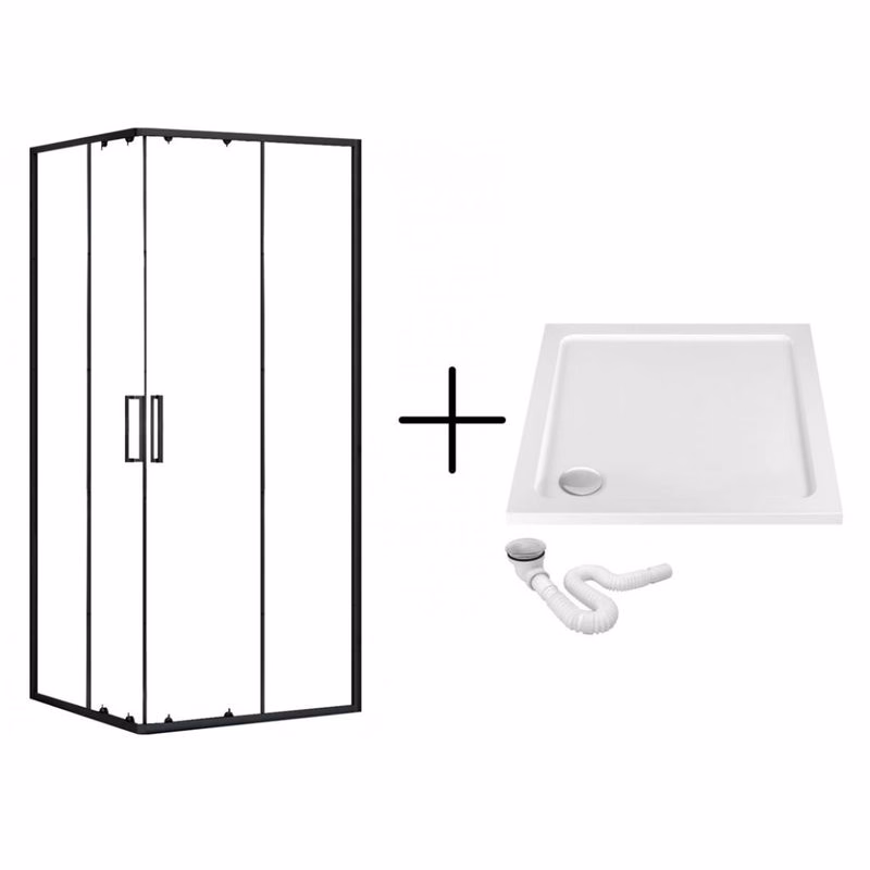 REA/S - Sprchovací kút PUNTO 80x80 - čierny So sprchovou bielou vaničkou Savoy KPL-K1012