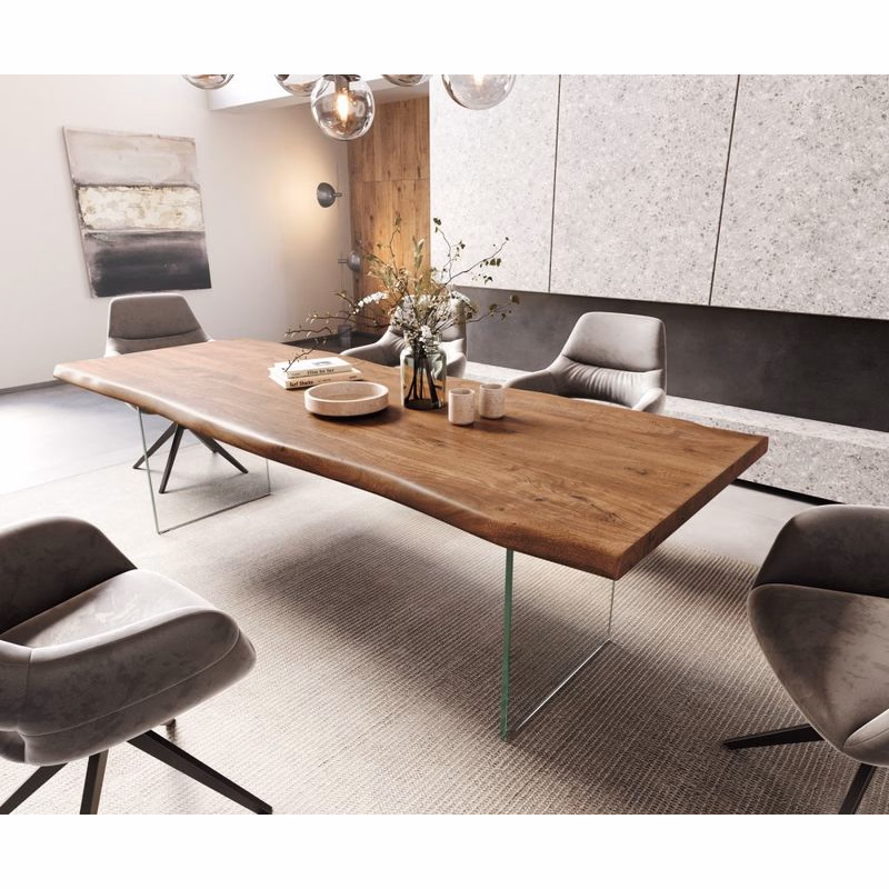 Jedálenský stôl Edge 260x100 XL akácia hnedá sklo Live-Edge