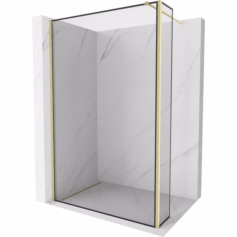 MEXEN/S - Kioto Sprchová zástena WALK-IN 110 x 40, čierny vzor, zlatá kartáčovaná 800-110-212-55-70-040