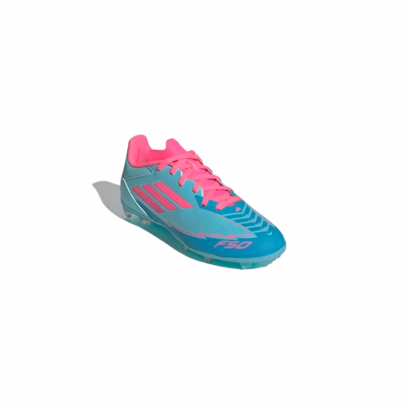 Chlapčenské futbalové kopačky outdoorové ADIDAS F50 League Messi Jr FG MG flash aqua lucid pink lucid cyan