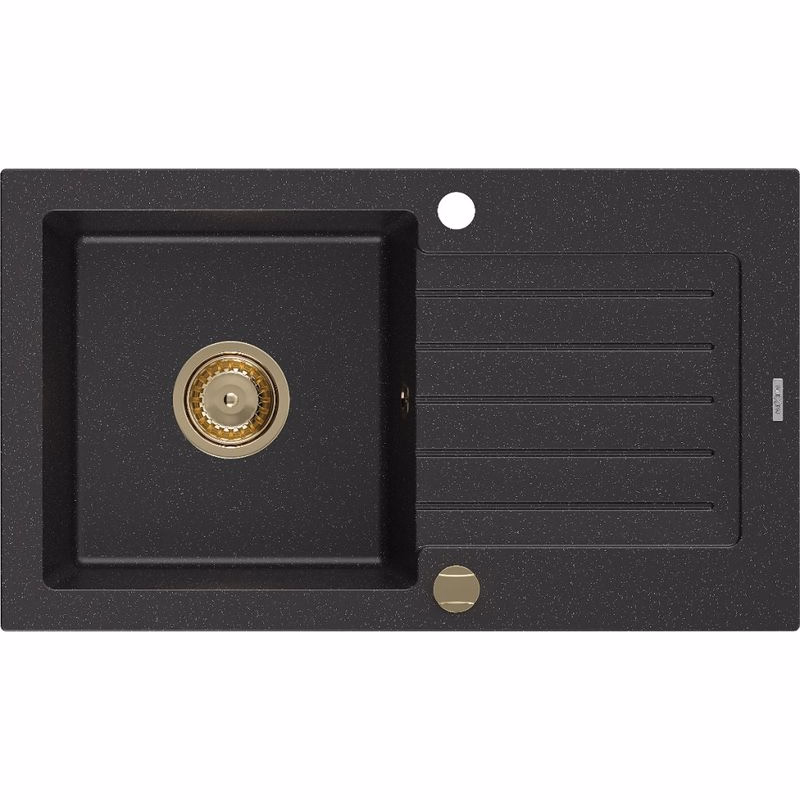 MEXEN/S MEXEN/S - Pablo granitový drez 1-miska s odkvapkávačom 752 x 436 mm, čierna/strieborná mét 6510751010-73-G