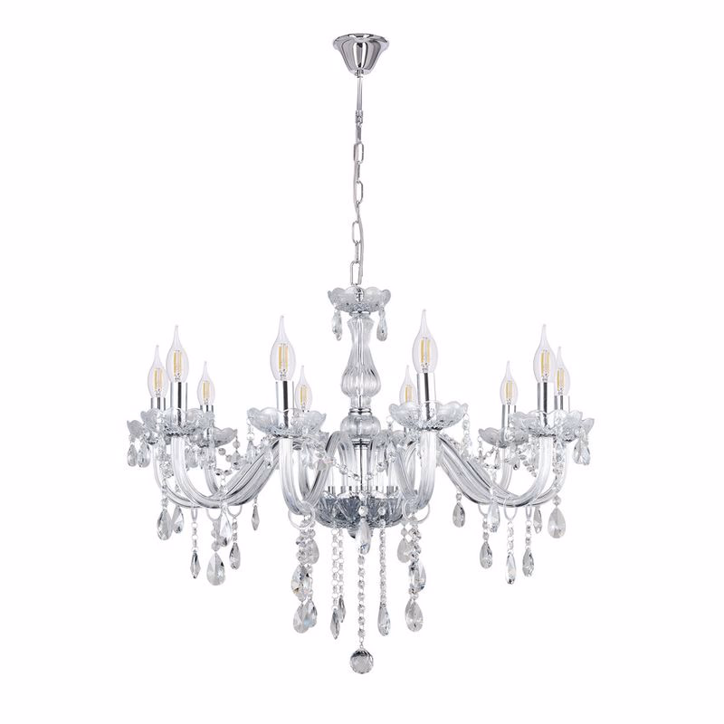 Závesná lampa Cristallo chróm 10x40W E14 priehľadná