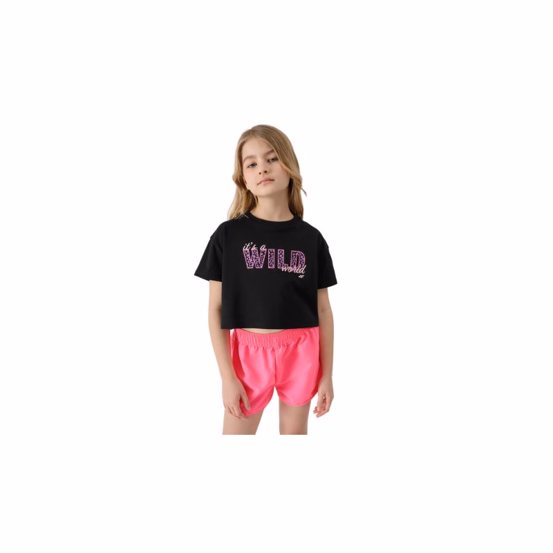 Dievčenské tričko s krátkym rukávom 4F JUNIOR TSHIRT-JWSS24TTSHF1144-20S-DEEP BLACK