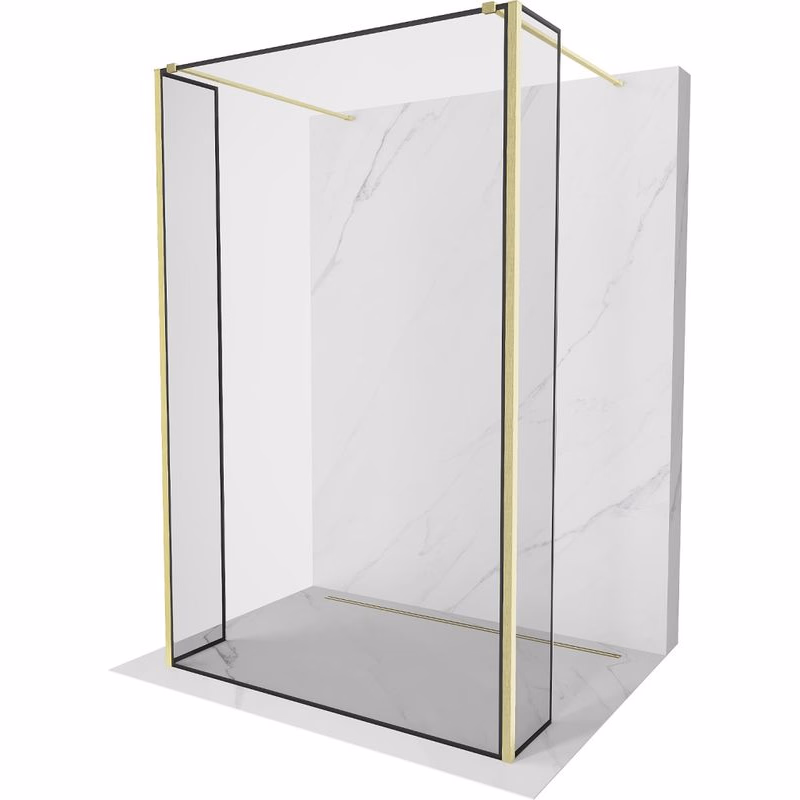 MEXEN/S - Kioto Sprchová zástena WALK-IN voľne stojaca 100 x 30 x 30, čierny vzor, zlatá kartáčovaná 800-100-030-222-55-70-030