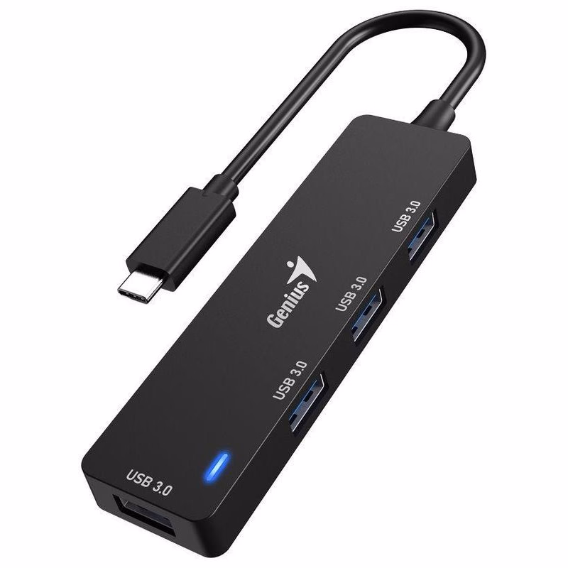 Genius UH-400 USB Hub, externý, USB-C na 4× USB 3.0, 15cm, čierny