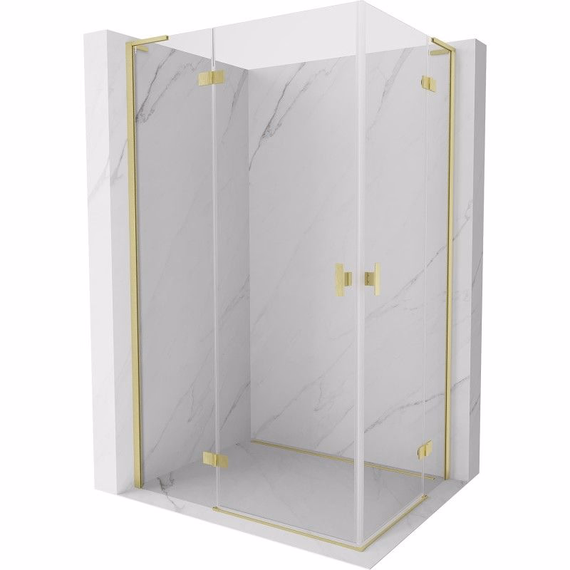MEXEN/S - Mist-H L Duo sprchovací kút dvere krídlové 90 x 75, transparent, zlato kartáčovaná 8A5L-090L-075P-55-00