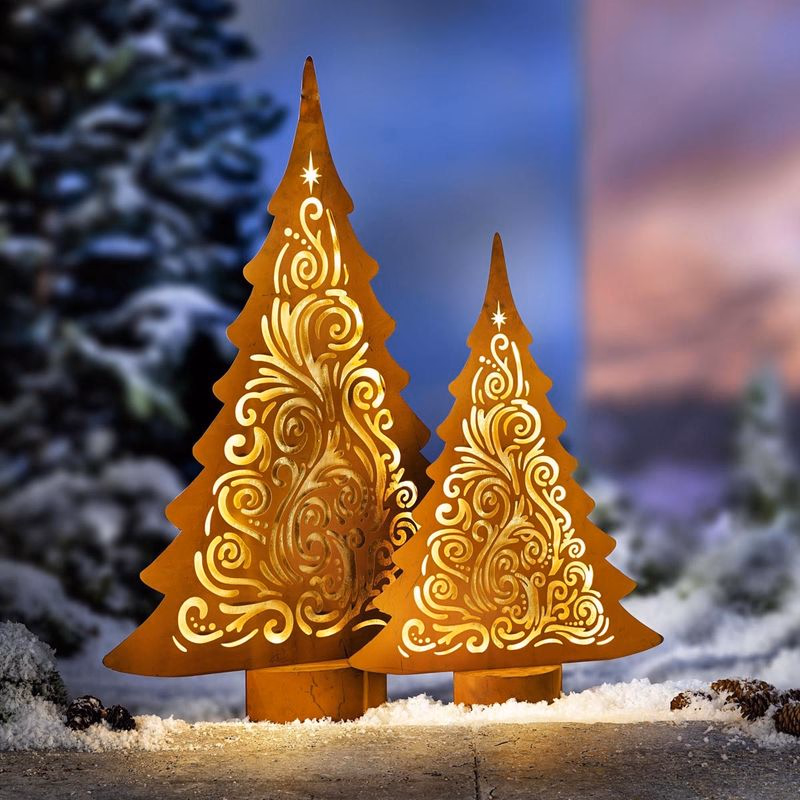 Kovová dekorácia LED Jedľa Ornament, sada 2 ks