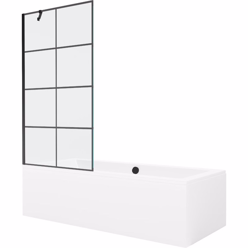 MEXEN/S - Cube obdĺžniková vaňa 170 x 80 cm s panelom + vaňová zástena 90, čierna vzor 550517080X9509007077