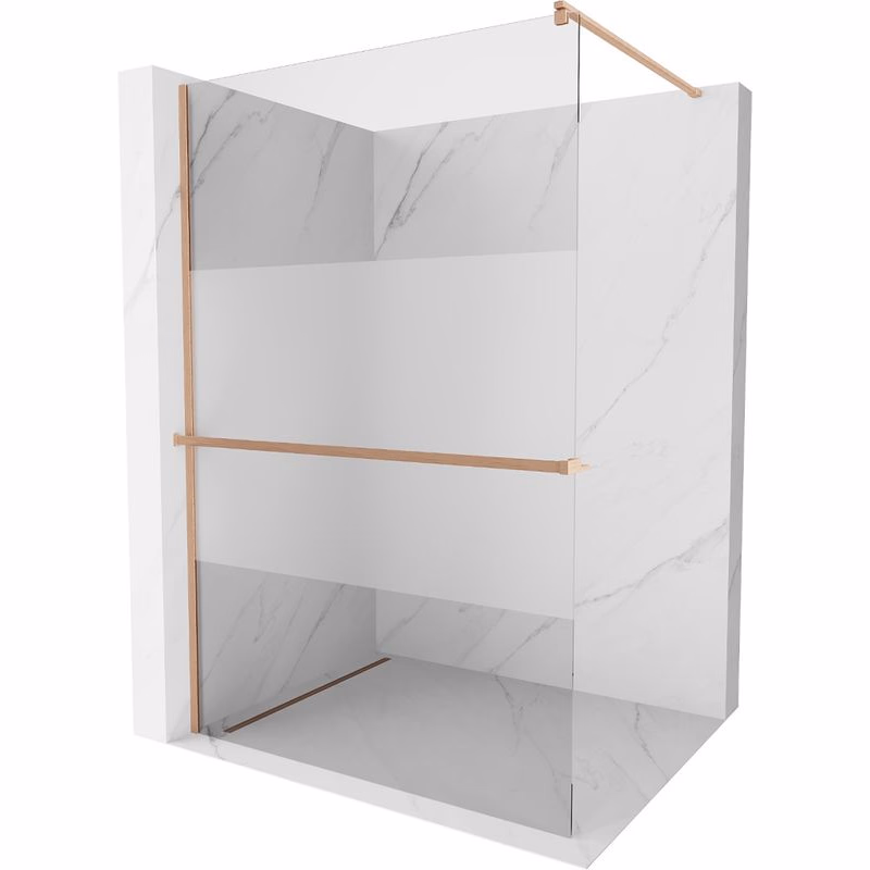 MEXEN/S - Kioto+ Sprchová zástena s poličkou WALK-IN 80 x 200, transparent/dekor, meď kartáčovaná 800-080-121-65-35