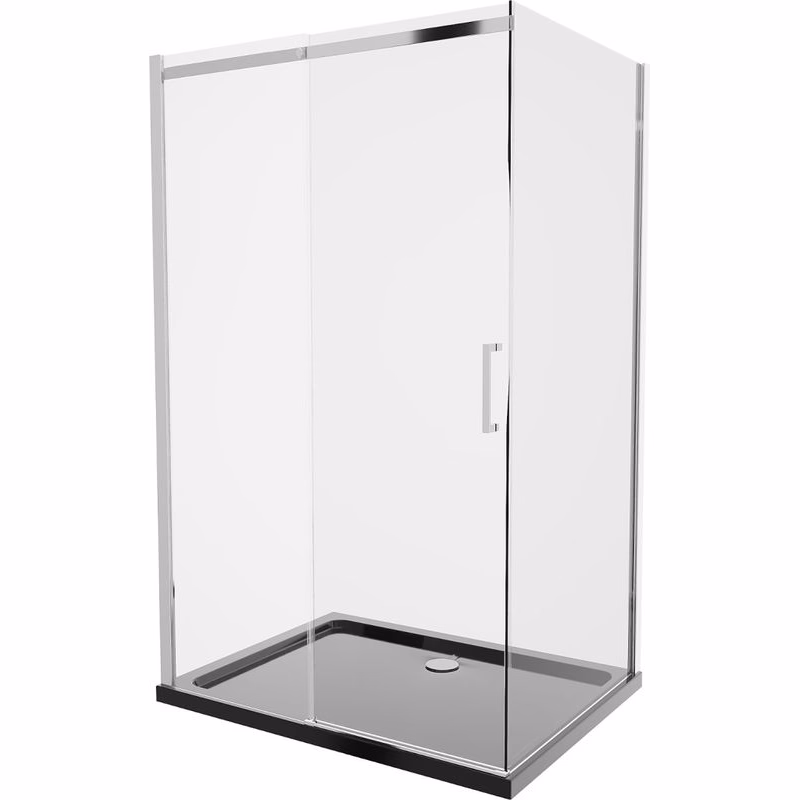 MEXEN/S - Omega sprchovací kút 120x90, transparent, chróm + čierna vanička so sifónom 825-120-090-01-00-4070