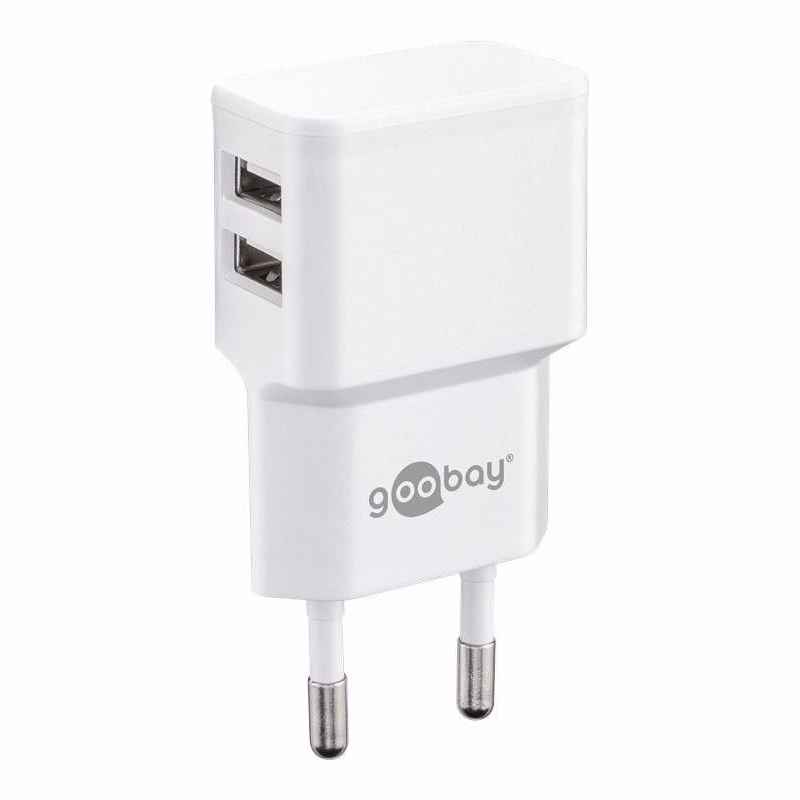 Goobay Napájací a nabíjací adaptér 230V na 2x USB, max.2, 4A, biely