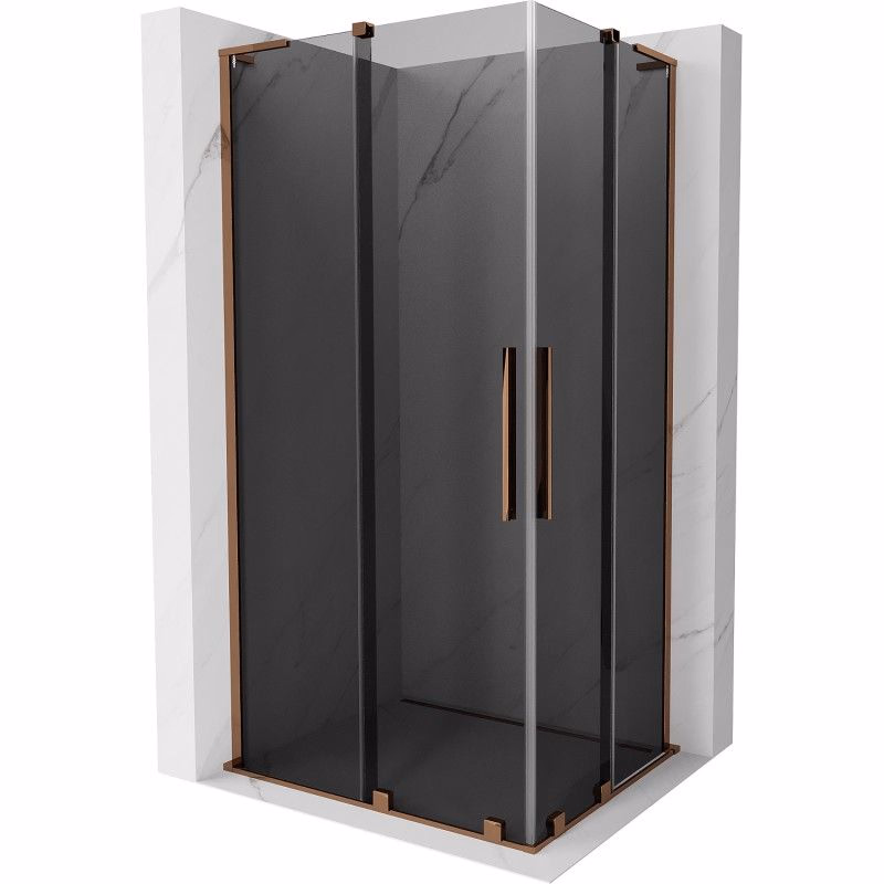 MEXEN/S - Velar L Duo sprchovací kút, posuvné dvere 100 x 90, grafit, ružové zlato 871-100-090-02-43-60
