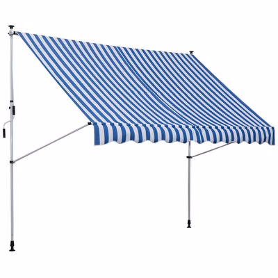OUTSUNNY Výškovo nastaviteľná prenosná markíza vhodná na balkón 300 x 150 cm modro-biela