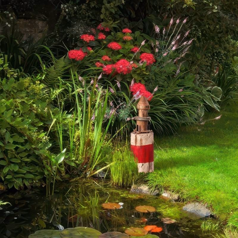 Dekorácia Drevený maják, biela a červená farba, 32 cm