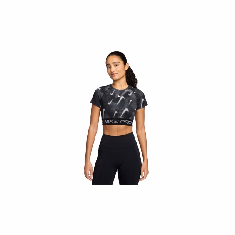 Dámske tréningové tričko s krátkym rukávom NIKE PRO W NP DF SS TOP TT AOP BLACK WHITE