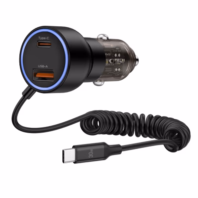 Tech-Protect CC05 autonabíjačka USB / USB-C 60W PD + kábel USB-C, čierna
