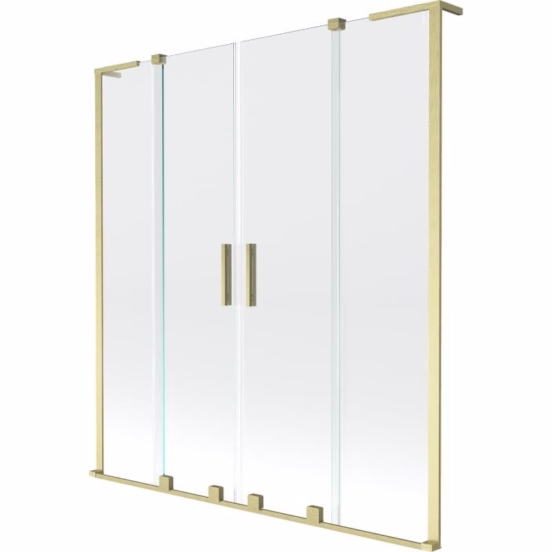 MEXEN/S - Velar L Duo dvojkrídlová posuvná vaňová zástena 150 x 150, transparent, zlatá kartáčovaná 896-150-003-02-55