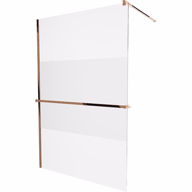MEXEN/S - KIOTO Sprchová zástena WALK-IN s poličkou a držiakom uterákov 110 x 200, transparent/matné sklo 8 mm, ružové zlato 800-110-121-60-35