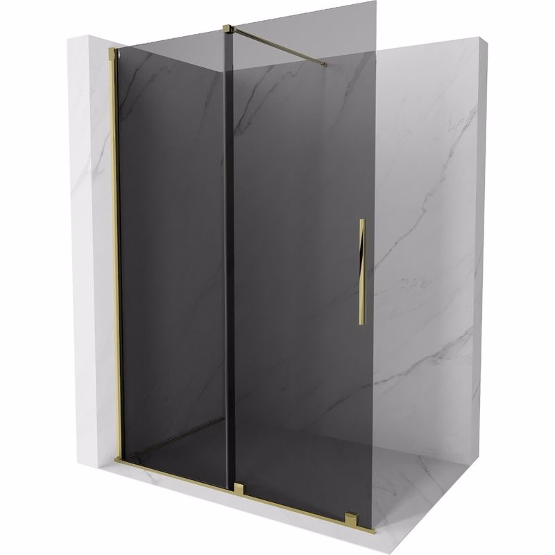 MEXEN/S - Velar Sprchová zástena posuvná Walk-in 130 x 200, grafit 8 mm, zlato 871-130-000-43-50
