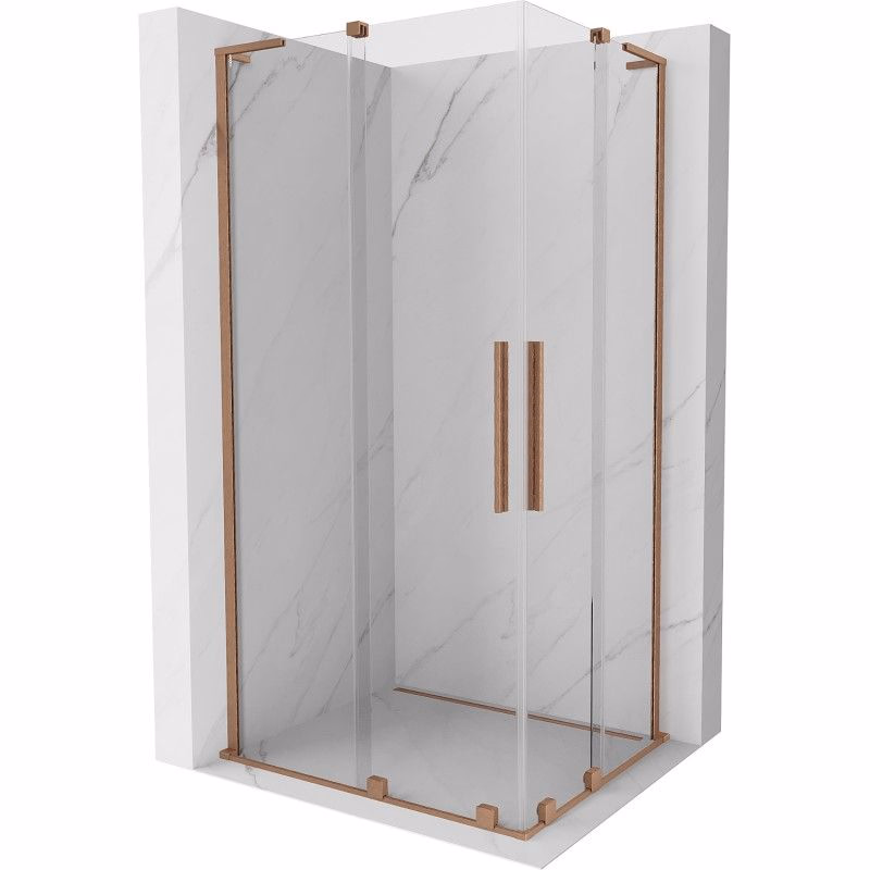 MEXEN/S - Velar L Duo sprchovací kút, posuvné dvere 100 x 90, transparent, meď kartáčovaná 871-100-090-02-03-65