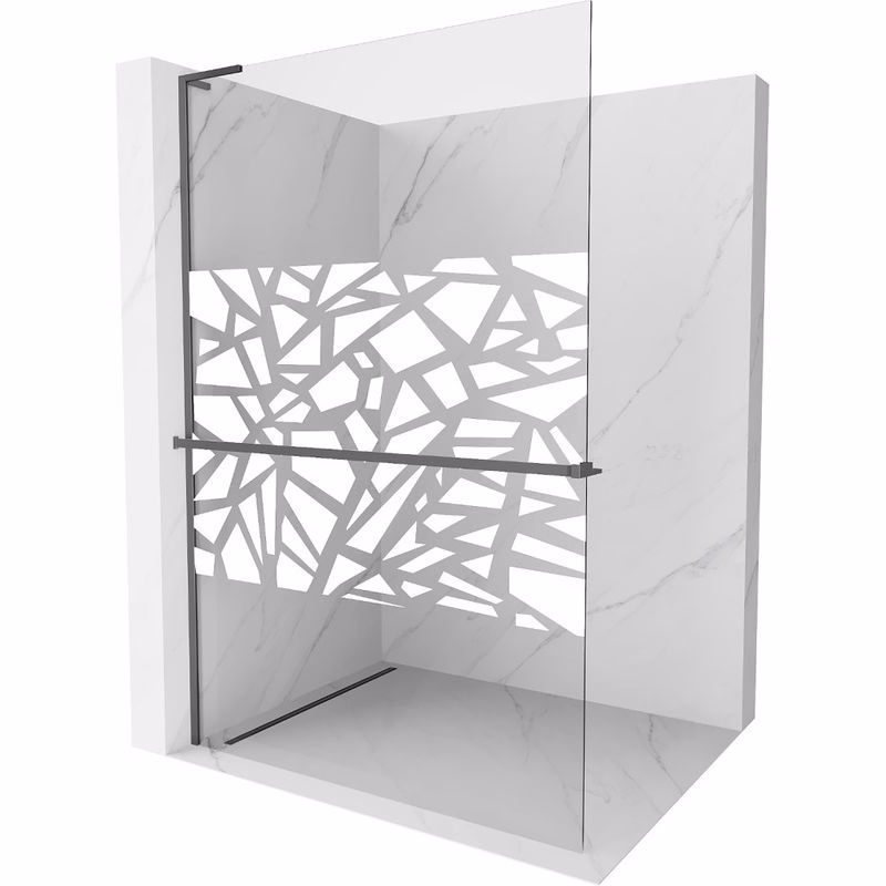 MEXEN/S - Kioto+ L Sprchová zástena WALK-IN s poličkou a držiakom uterákov 120 x 200, biely vzor, grafit metal 800-120-123-95-85